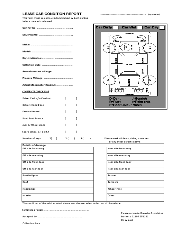 Lease Car Condition Report Form