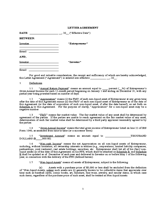 2021 Investment Contract Template Fillable, Printable