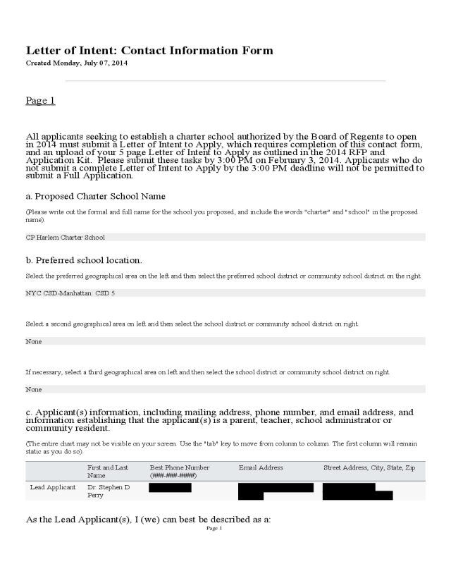 Letter of Intent: Contract Information Form