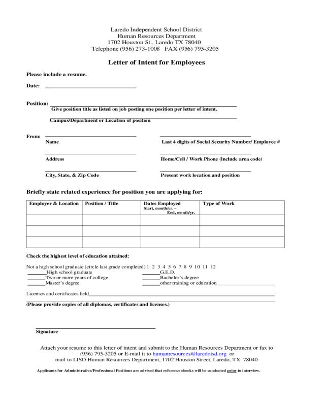 Sample Letter Of Intent For Employee from handypdf.com