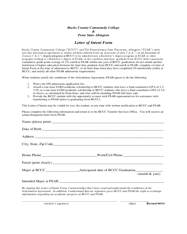 Letter of Intent Sample Form