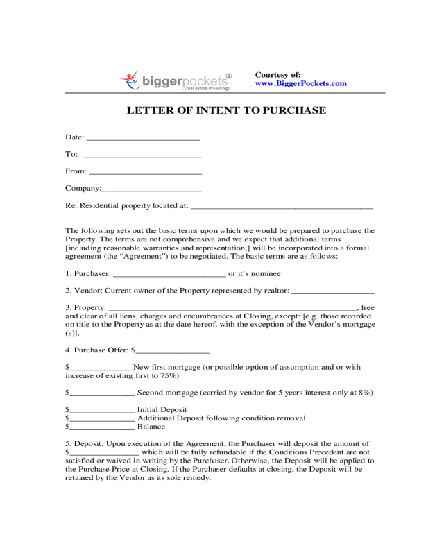 Letter of Intent to Purchase
