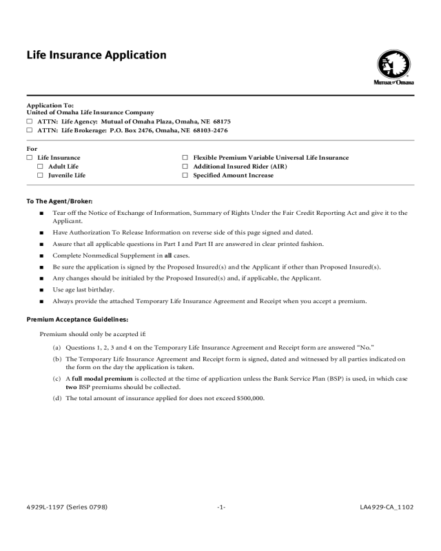 Life Insurance Application Form Template