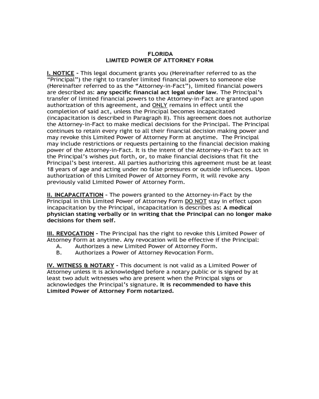 Limited Power Of Attorney Form Florida Edit Fill Sign Online Handypdf