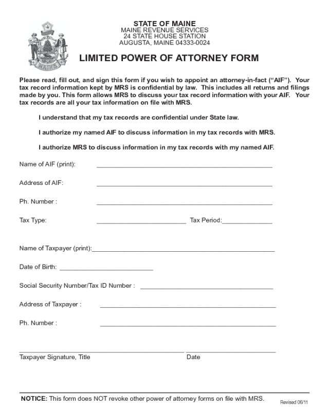 Limited Power of Attorney Form - Maine