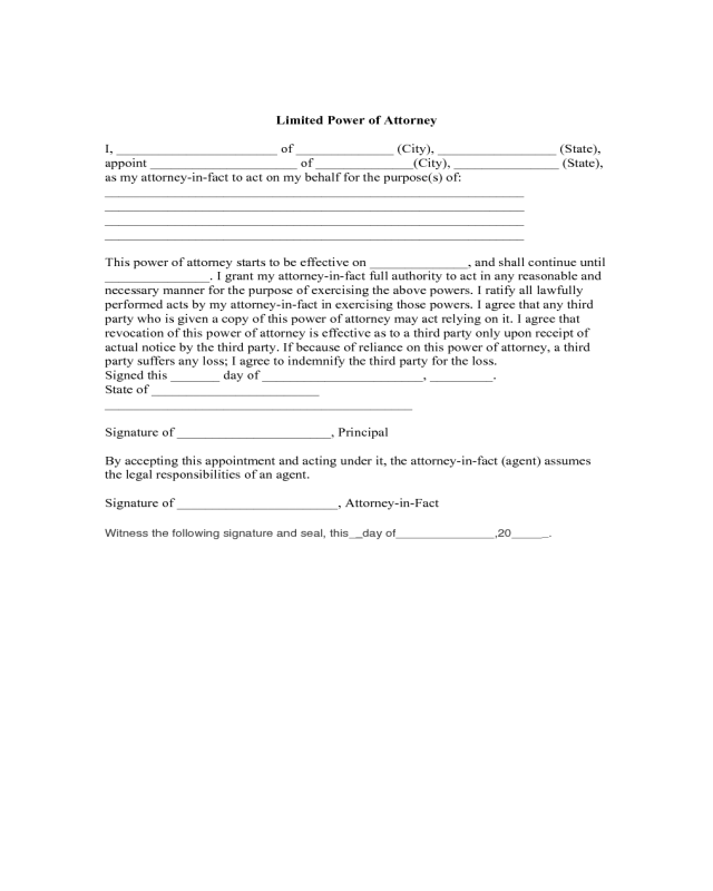 Limited Power of Attorney Format