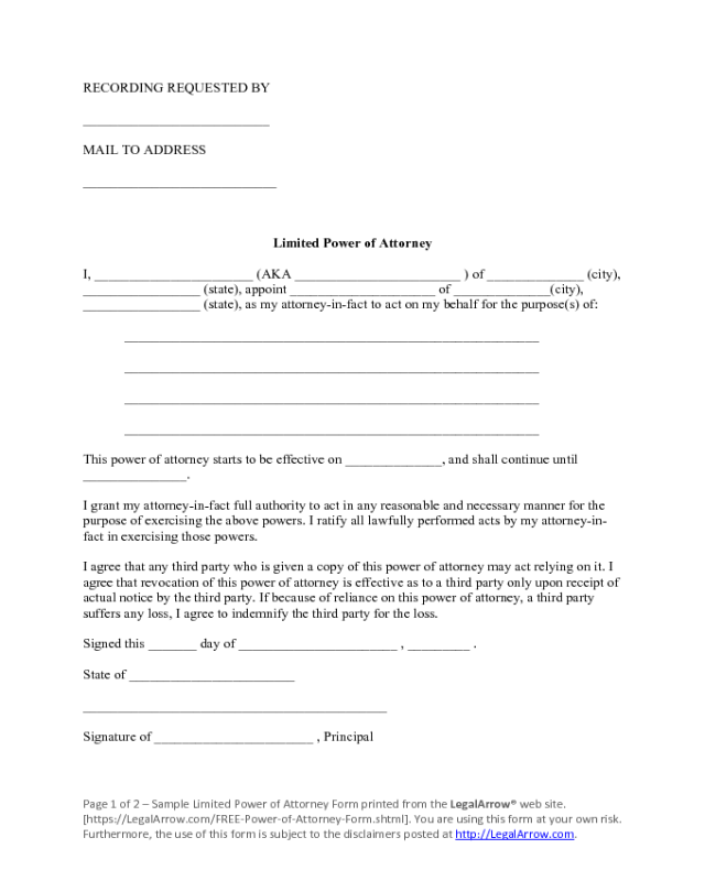 Limited Power of Attorney Sample Form