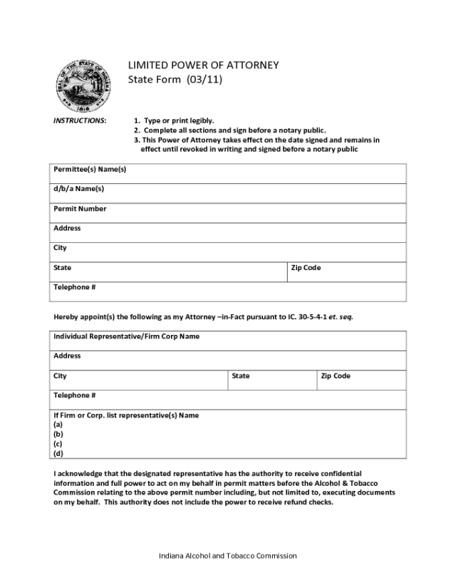 Limited Power Of Attorney State Form Indiana Edit Fill Sign 