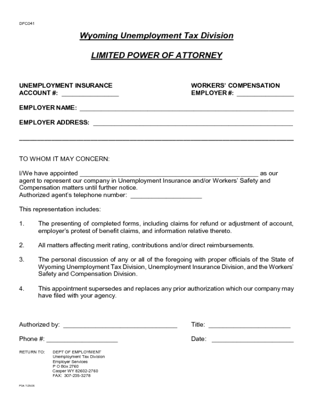 Limited Power of Attorney - Wyoming