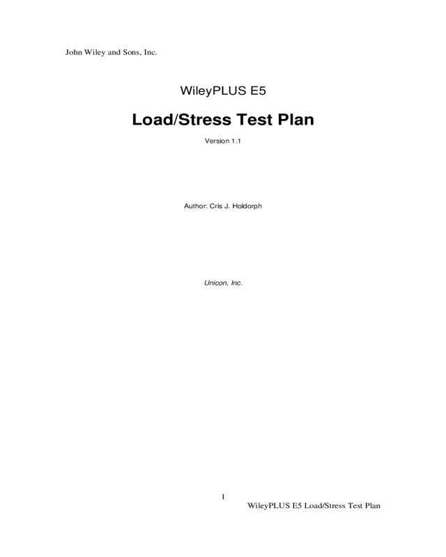 Load and Stress Test Plan