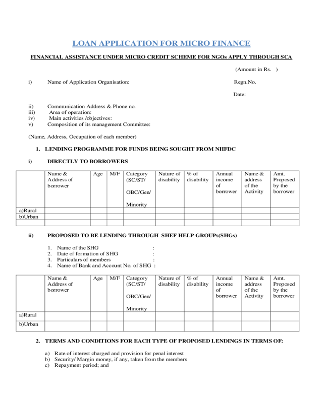 Loan Application for Micro Finance