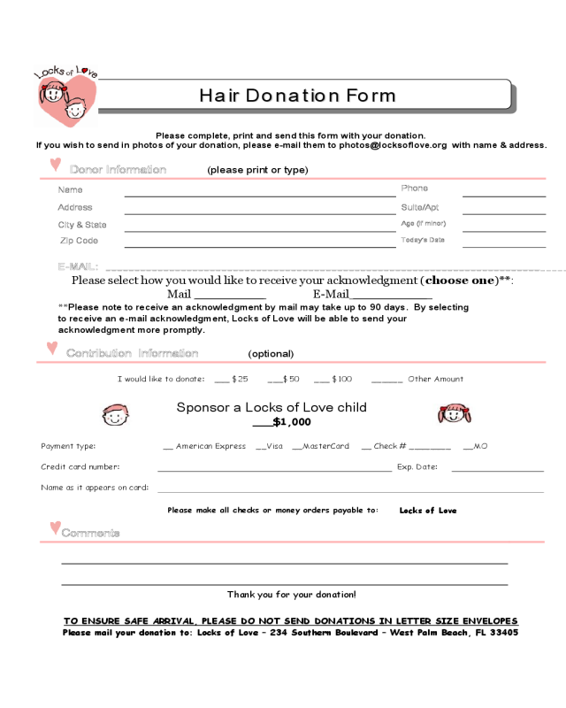 Lock's of Love Hair Donation Form