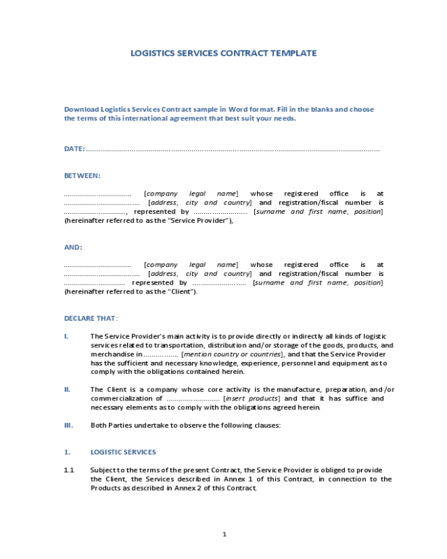 Logistic Services Contract Template