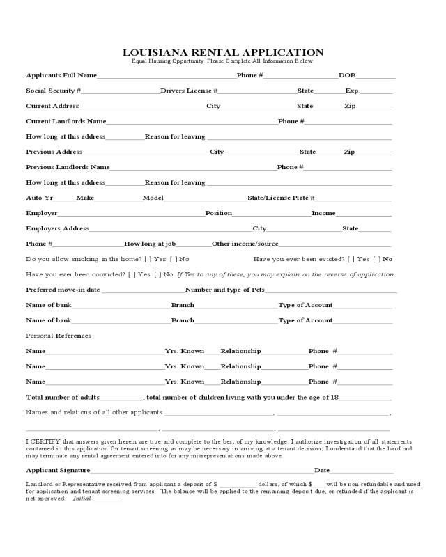 Free Louisiana Rental Application Form Pdf Eforms Fre 5226