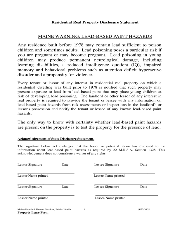 Maine Lead Based Paint Disclosure Form