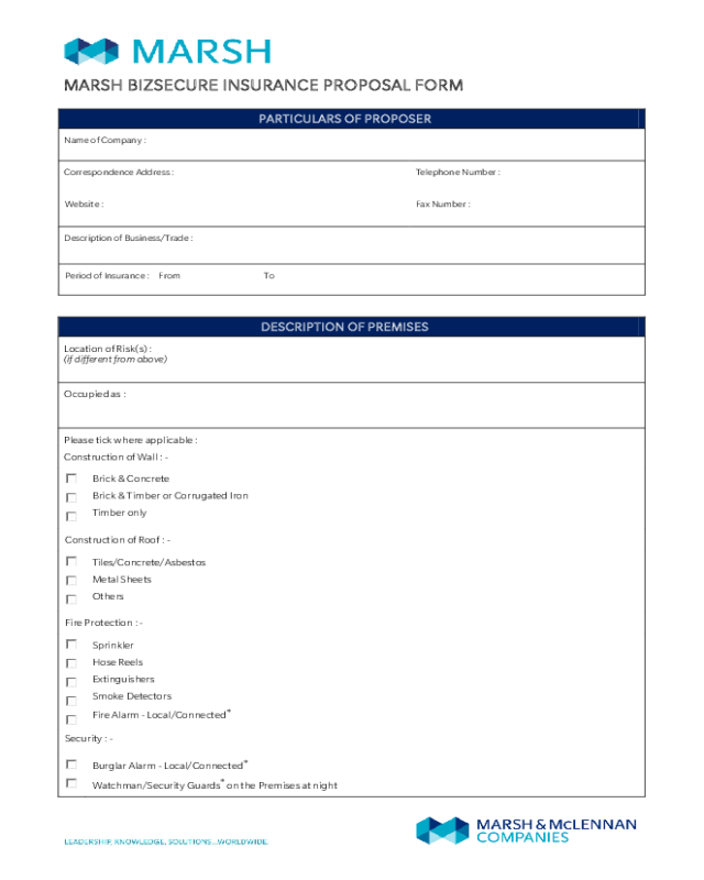 Marsh Bizsecure Insurance Proposal Form