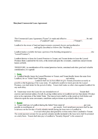 Maryland Commercial Lease Agreement Form - Edit, Fill, Sign Online ...