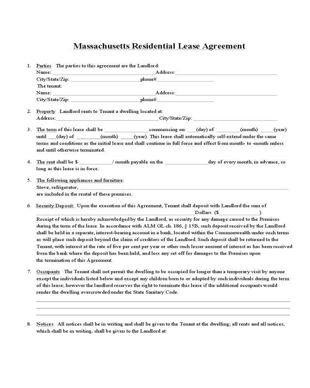 massachusetts standard residential lease agreement form edit fill