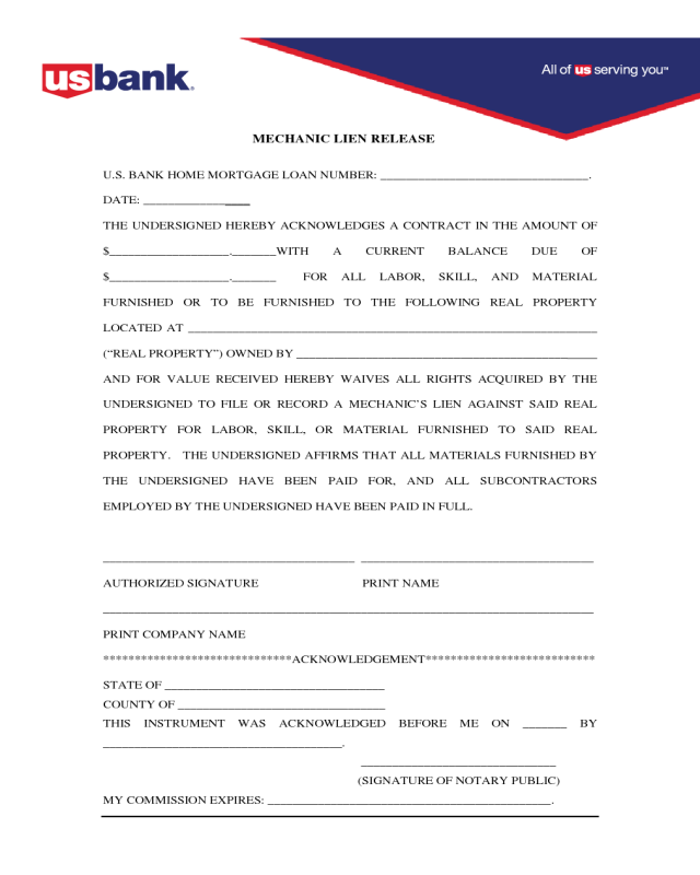 Mechanic Lien Release Form