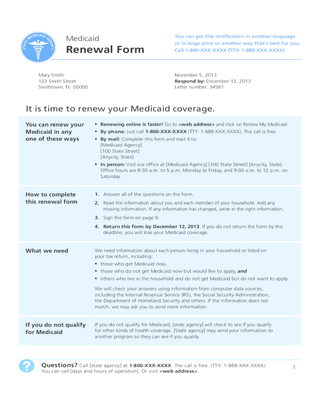 Medicaid Renewal Sample Form