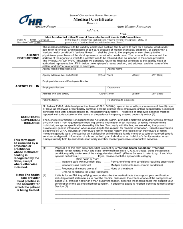 Medical Certificate Form - Connecticut
