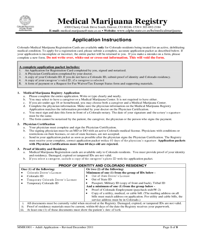 Medical Marijuana Registry Application Form - Colorado
