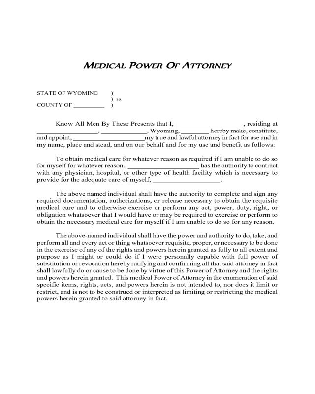 Medical Power of Attorney Form - Wyoming
