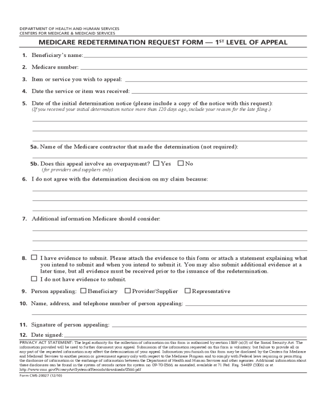 Medical Redetermination Request Form - 1st Level of Appeal