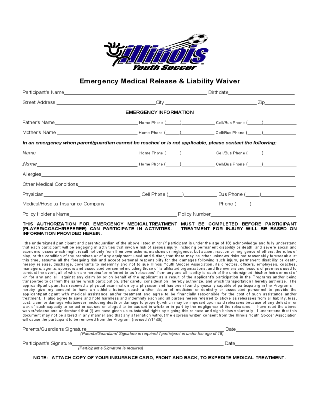 Medical Waiver Form - Illinois
