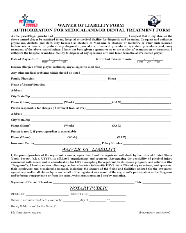 Medical Waiver Form - Ohio