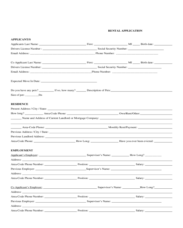 Michigan Rental Application Form