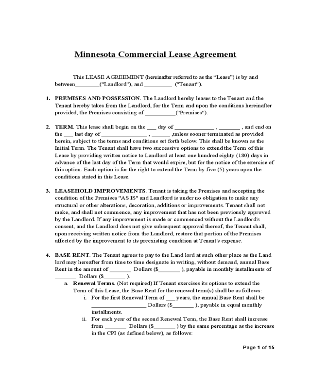 Minnesota Commercial Lease Agreement Template
