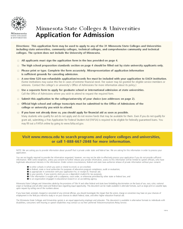 Minnesota State Colleges & Universities Application Form
