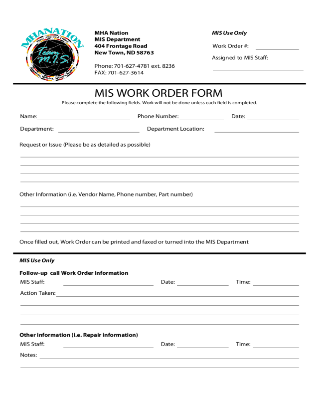 MIS Work Order Form - MHA Nation