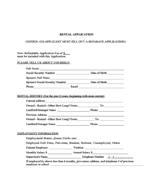 Mississippi Standard Rental Application