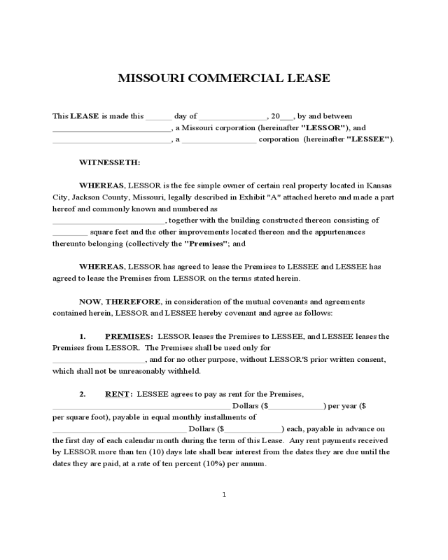 Missouri Commercial Lease Agreement