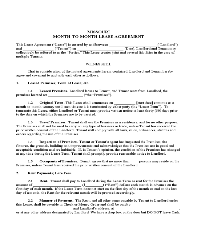 missouri month to month lease agreement edit fill sign online handypdf