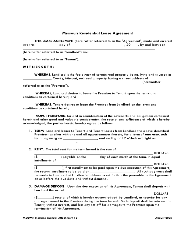 missouri residential lease agreement form edit fill sign online handypdf