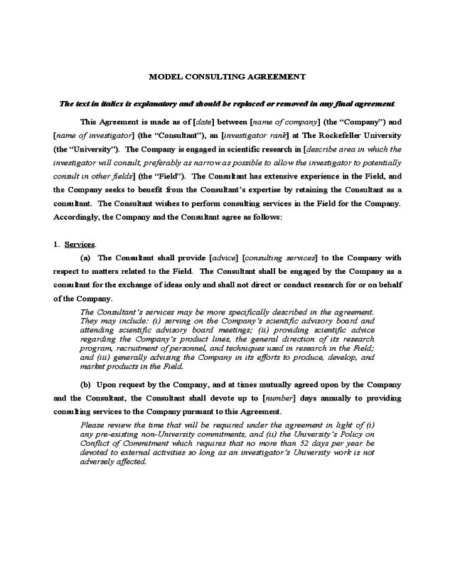 MODEL CONSULTING AGREEMENT