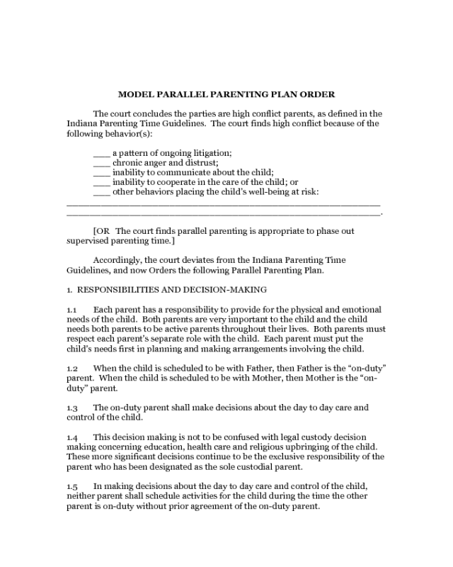 Model Parallel Parenting Plan Order - Indiana