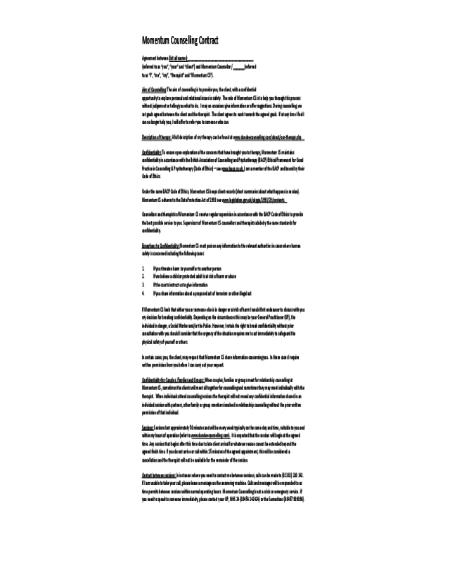 Momentum Counselling Contract Template