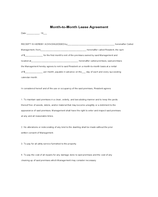 Month-to-Month Lease Agreement
