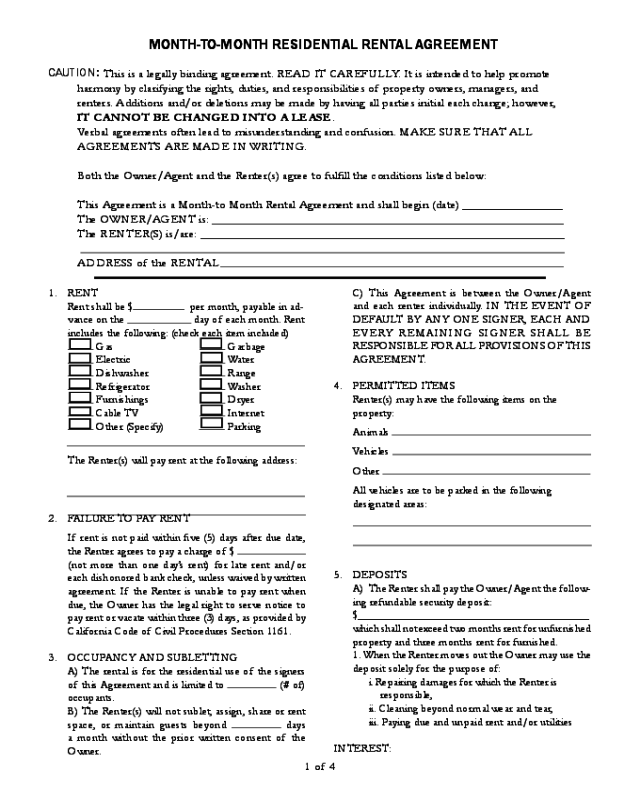 month to month rental agreement form california edit