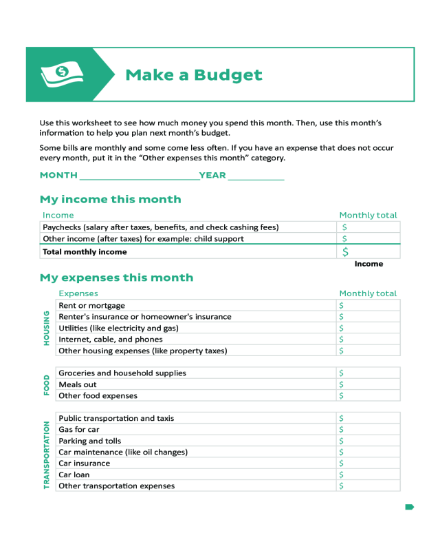 Monthly Budget Worksheet