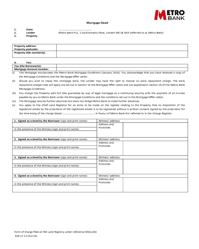 Mortgage Deed Form Template