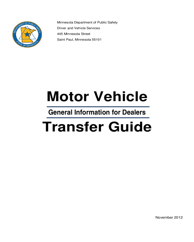 Motor Vehicle Transfer Guide - Minnesota