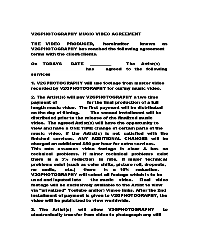 Music Video Contract Template
