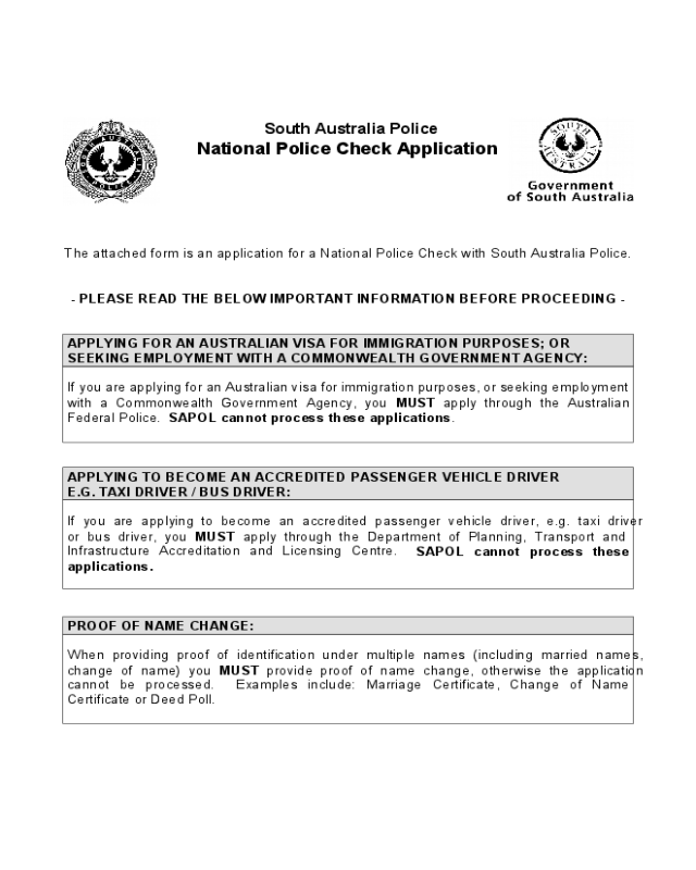National Police Check Application - South Australia