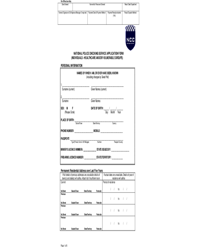 National Police Checking Service Application / Consent Form