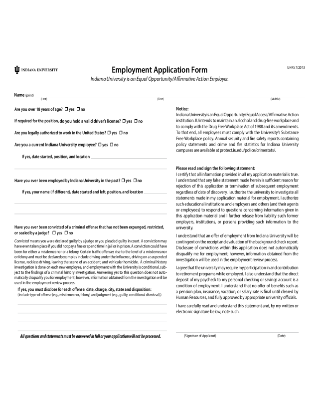 New Employee Application Form - Indiana